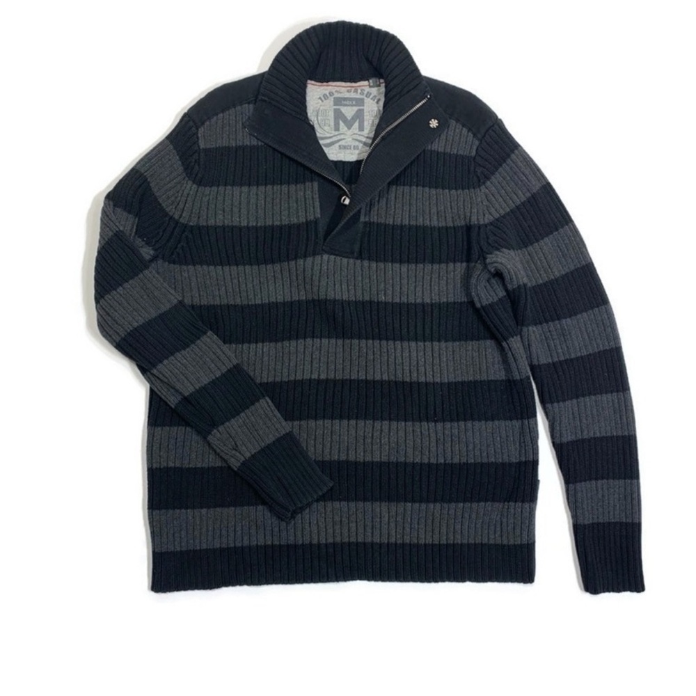 Mexx Sweater Men's Black and Gray Quarter Zip-Up Cotton